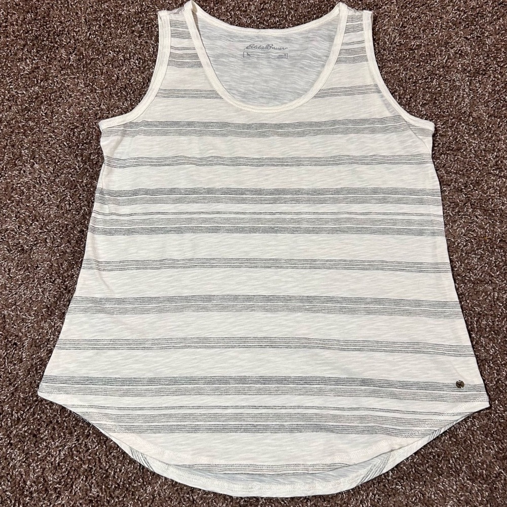 Eddie Bauer White and Gray Striped Sleeveless‎ Tank Top